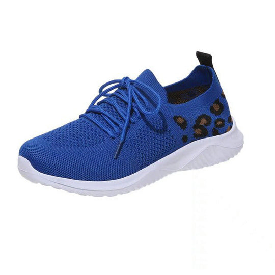 Damen nan atmungsaktiver Strick-Sneaker mit elastischem Einstieg, gepolstertem Komfortfußbett und Animalprint-Fersenbesatz EB