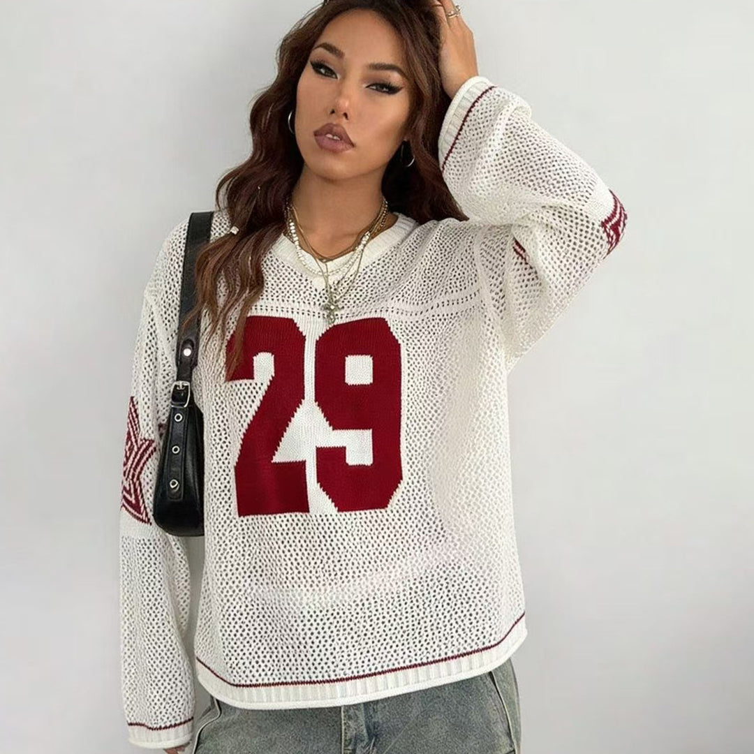 Damen lässiger Oversized Pullover mit grafischem Muster EB