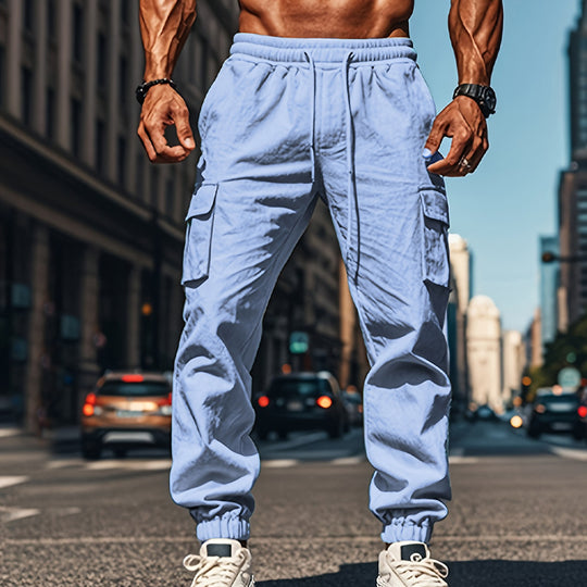 Herren lässige Cargo-Hose mit praktischen Seitentaschen und elastischem Bund EB