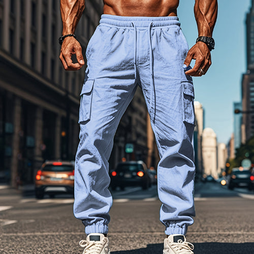 Herren lässige Cargo-Hose mit praktischen Seitentaschen und elastischem Bund EB