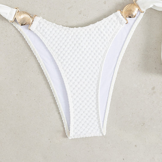 Damen Triangel-Bikini mit eleganten Schleifen und Muschelverzierungen EB