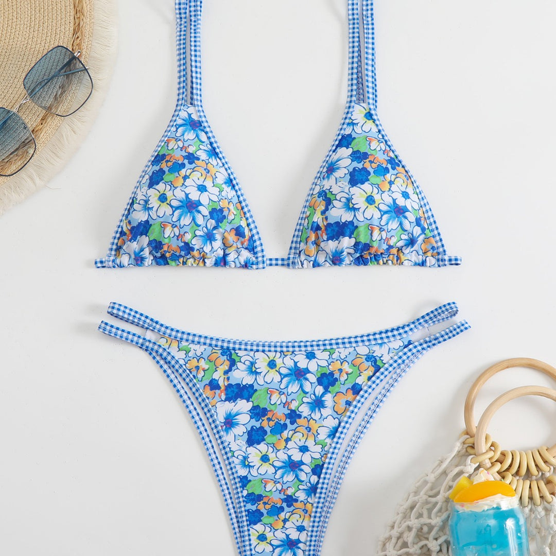 Damen Triangel-Bikini-Set mit verstellbaren Trägern und floralem Muster EB
