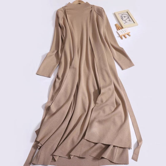 Damen eleganter Longmantel mit asymmetrischem Schnitt und hohem Kragen EB