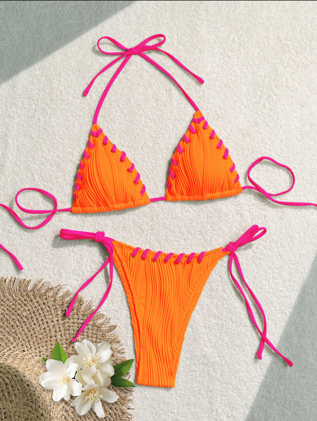 Damen Triangel-Bikini mit kontrastierenden Schnürdetails EB