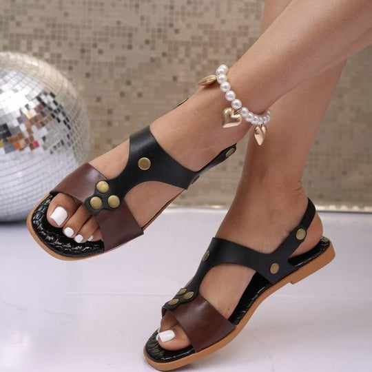 Damen Komfortable Leder-Sandalen mit verstellbarem Riemendesign und atmungsaktivem Fußbett EB