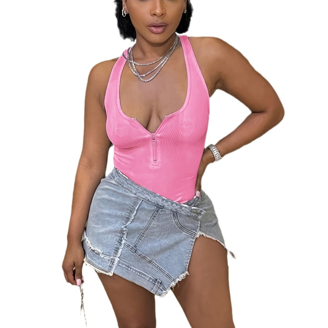 Damen Jumpsuit mit tiefem Ausschnitt und Reißverschluss EB