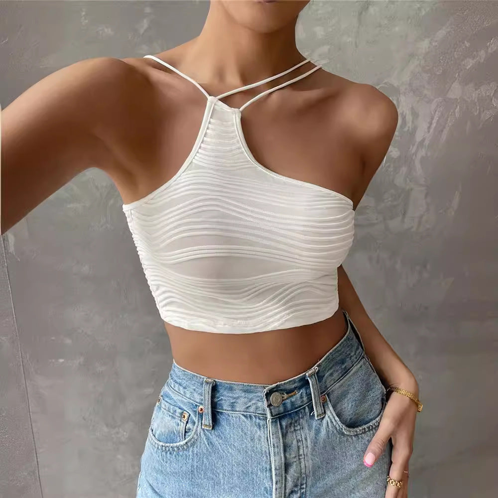 Damen Crop-Top mit asymmetrischem Schnitt und zarten Spaghettiträgern EB