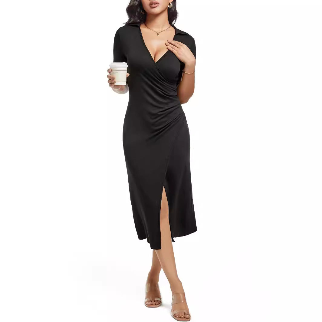 Damen Wickelkleid mit eleganter Drapierung und tiefem V-Ausschnitt EB