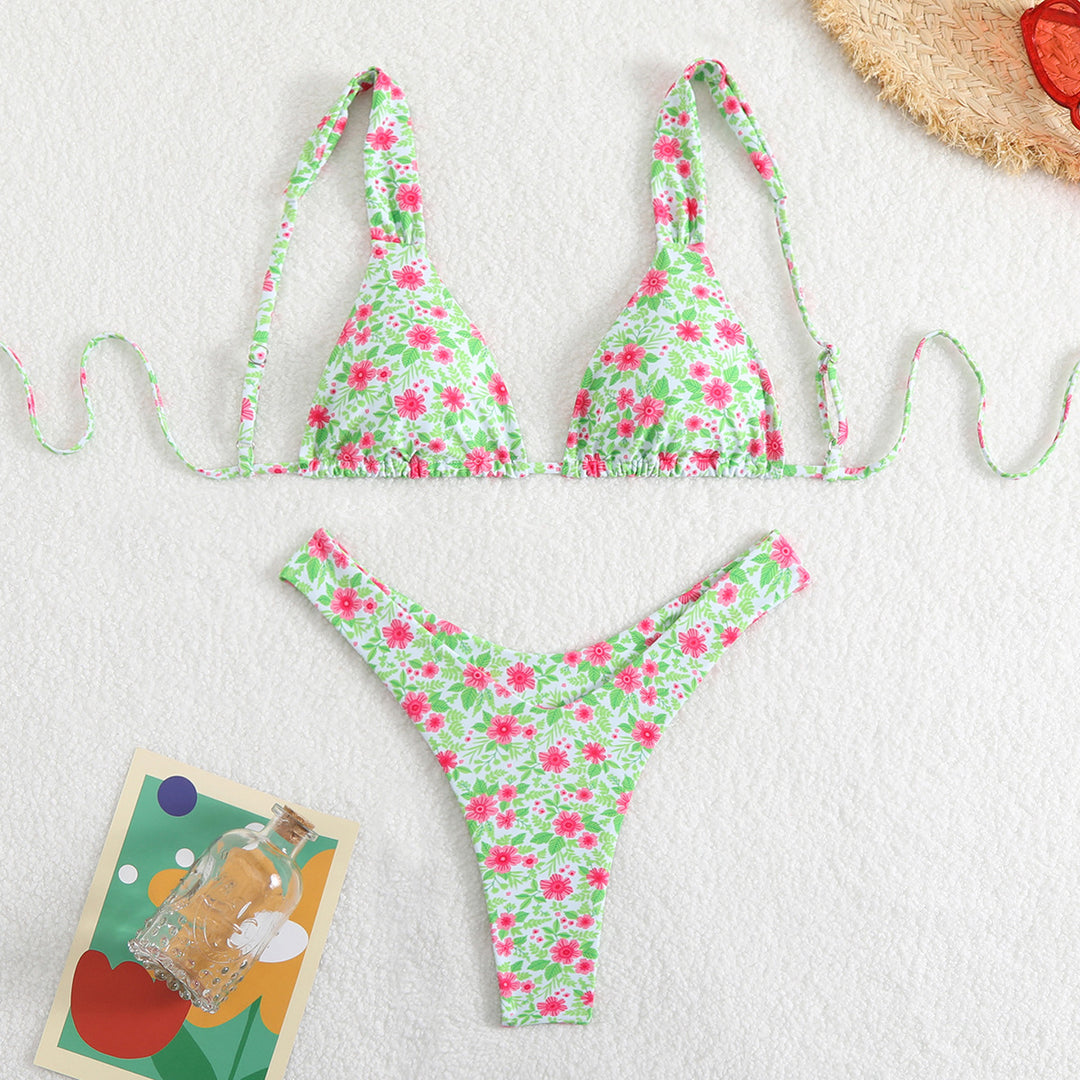 Damen Triangel-Bikini-Set mit verstellbaren Trägern und trendigem Muster EB