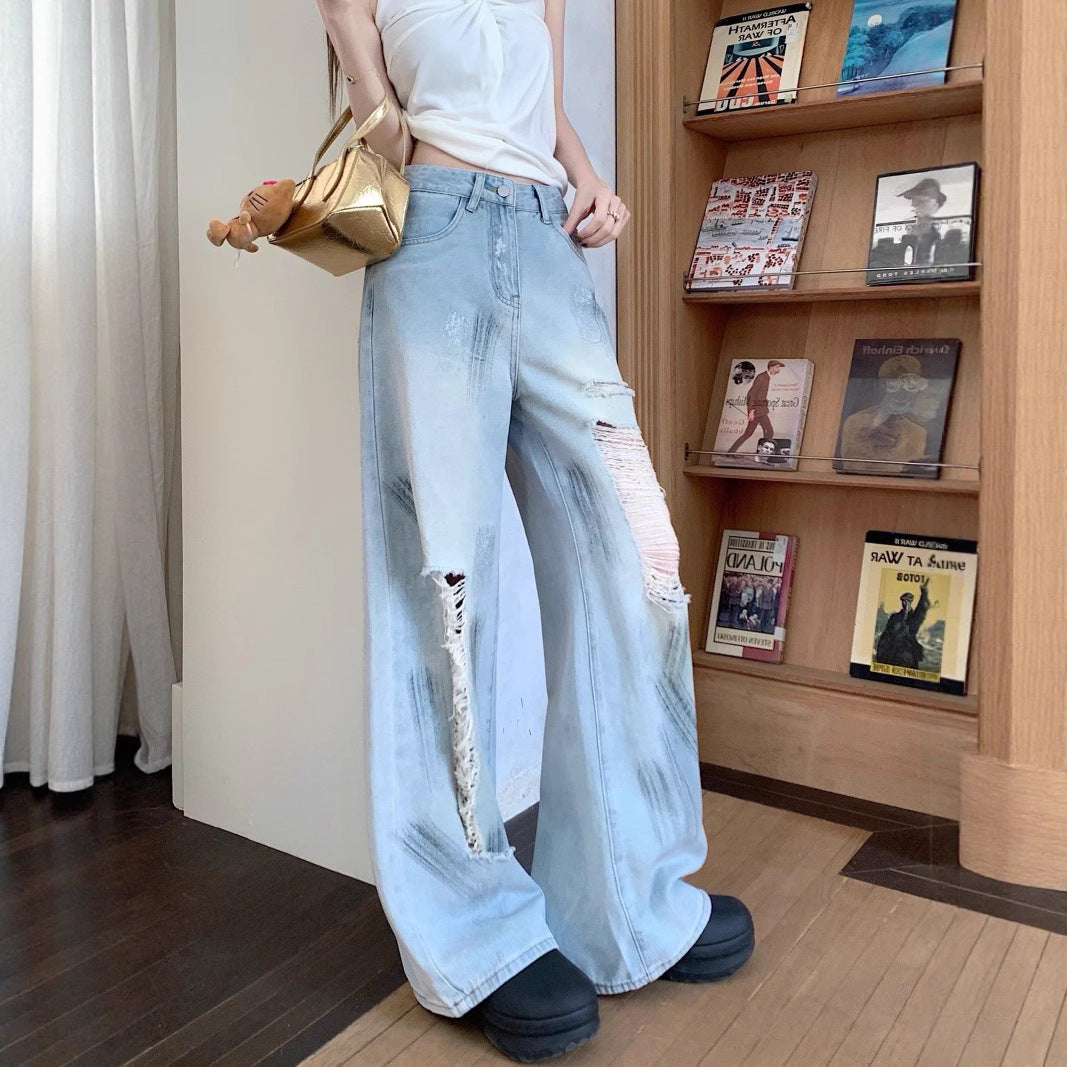 Damen Weit geschnittene Destroyed Jeans mit trendigen Details EB