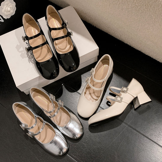 Damen elegante Mary-Jane Schuhe mit modischem Riemen und glänzendem Design EB