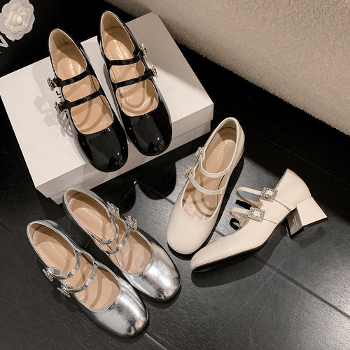Damen elegante Mary-Jane Schuhe mit modischem Riemen und glänzendem Design EB