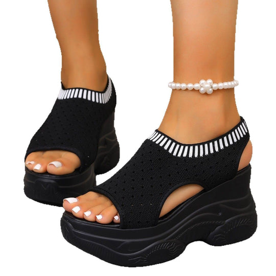 Damen komfortable Sneaker-Sandalen mit luftdurchlässigem Obermaterial und modischer Plateau-Sohle EB