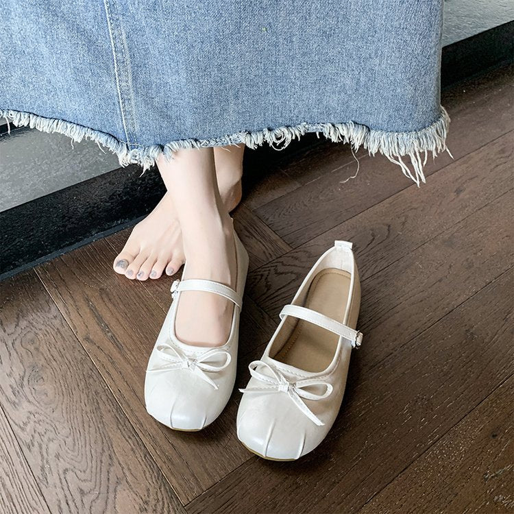 Damen elegante Ballerinas mit Schleifenakzent und verstellbarem Riemen EB
