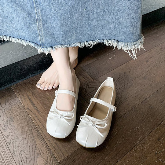 Damen elegante Ballerinas mit Schleifenakzent und verstellbarem Riemen EB