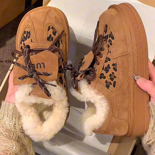 Damen Sneakers mit fellgefüttertem Innenfutter und Leopardenmuster EB
