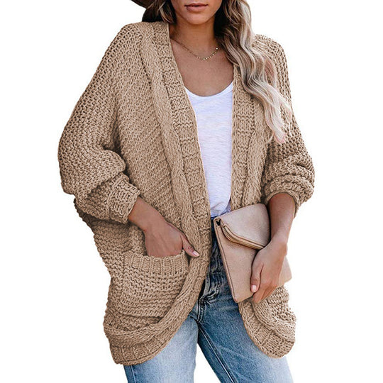Damen lässige Strickjacke mit oversized Schnitt und Taschen EB