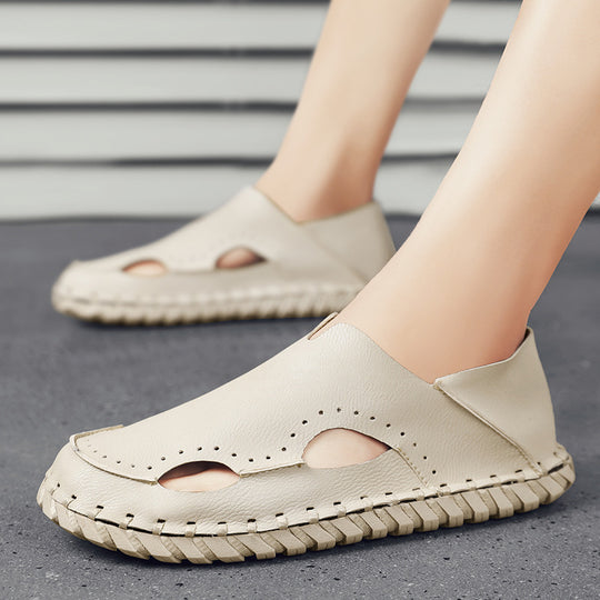 Damen Bequeme und atmungsaktive Leder-Slipper EB