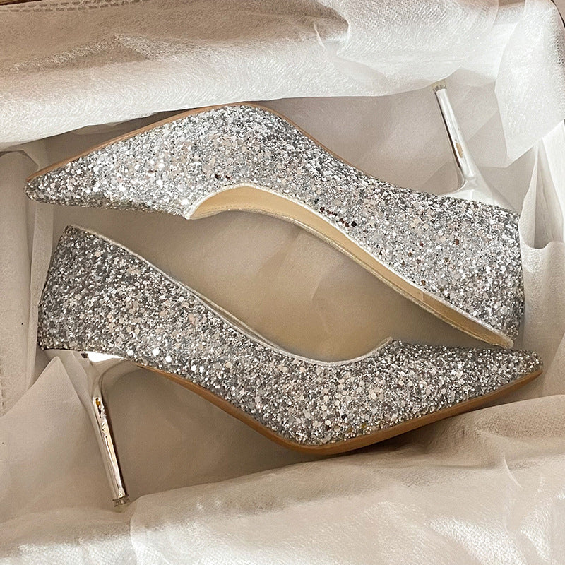 Damen schicke Pumps mit glitzerndem Obermaterial und elegantem Stiletto EB