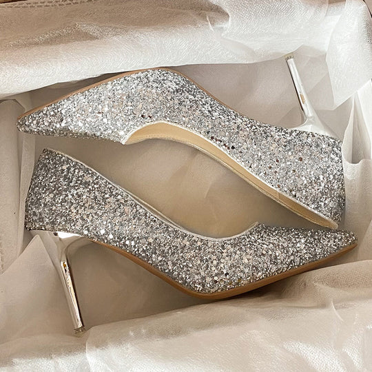 Damen schicke Pumps mit glitzerndem Obermaterial und elegantem Stiletto EB