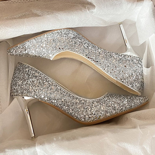 Damen schicke Pumps mit glitzerndem Obermaterial und elegantem Stiletto EB