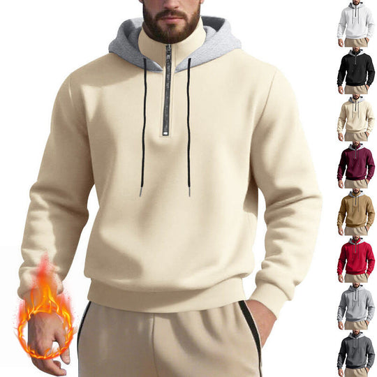 Herren nan Halbzip-Kapuzenpullover mit kontrastierter Kapuzeninnenseite, Kordelzug und gerippten Bündchen EB