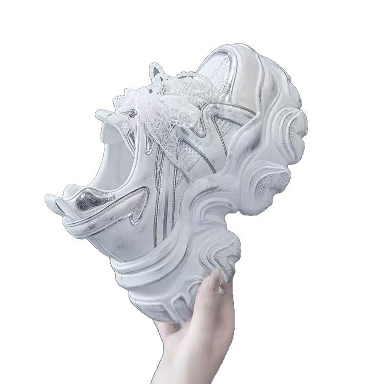 Damen modische Sneakers mit dekorativen Perlen und luftiger Mesh-Oberfläche EB