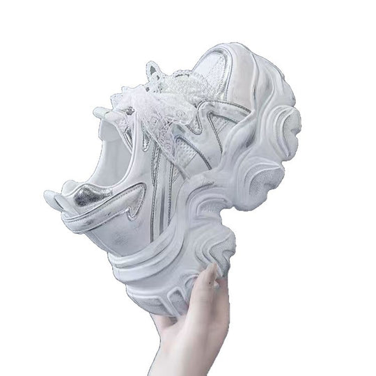 Damen modische Sneakers mit dekorativen Perlen und luftiger Mesh-Oberfläche EB