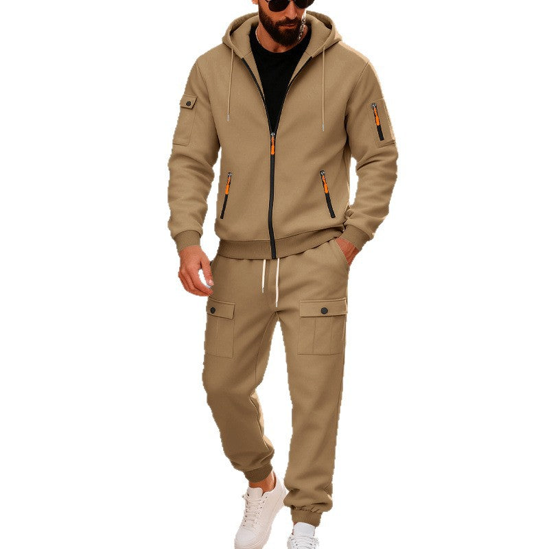 Herren nan urbaner Kapuzen-Jogginganzug aus Baumwollmix mit Cargo-Taschen und funktionalen Reißverschlüssen EB