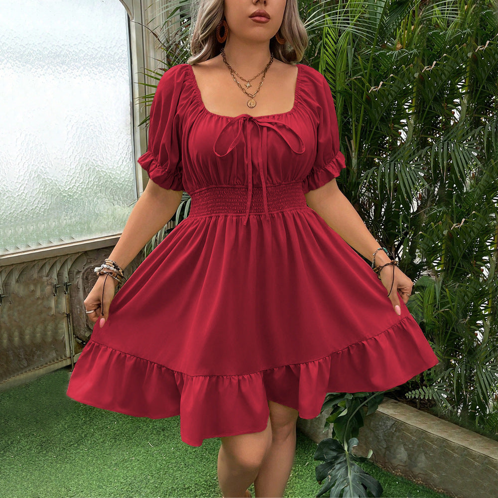 Damen verspieltes Minikleid mit Puffärmeln und Rüschenabschluss EB