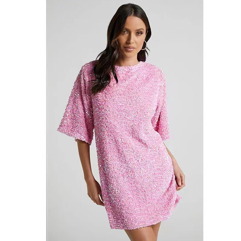Damen Glamouröses Pailletten-Minikleid mit lässigem Schnitt EB
