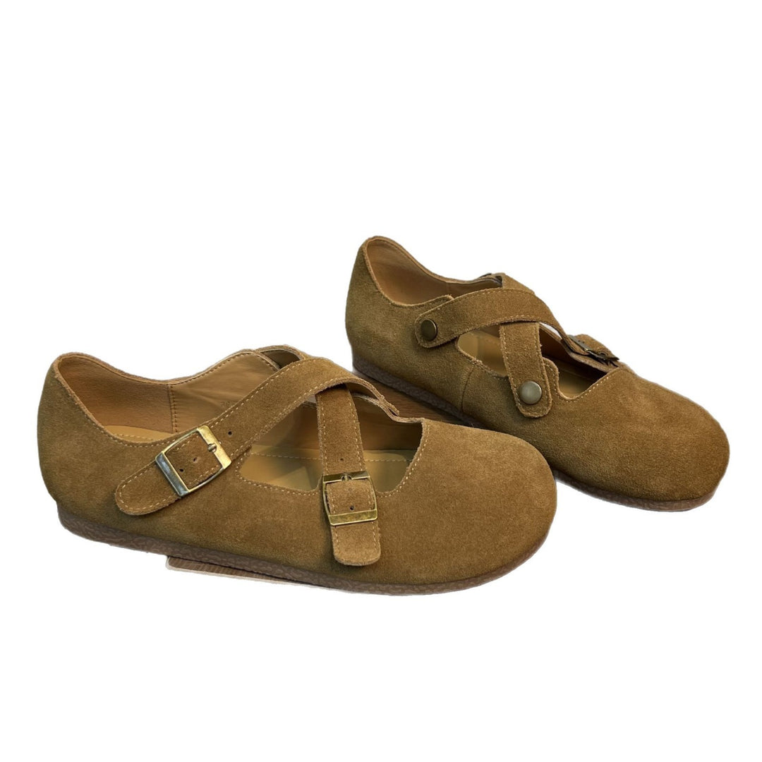 Damen bequeme Clogs mit dekorativem Kreuzriemen und sanfter Wildlederoberfläche EB