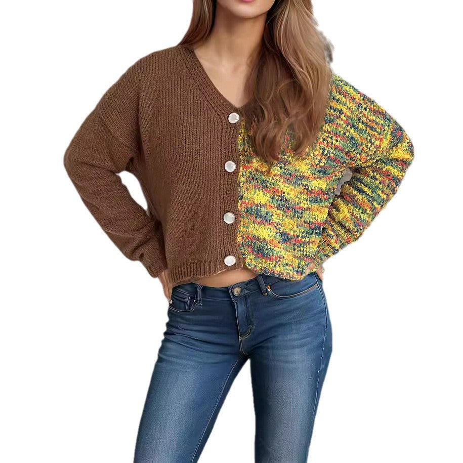 Damen lässige Strickjacke mit farbenfrohen Akzenten und Knopfdetails EB