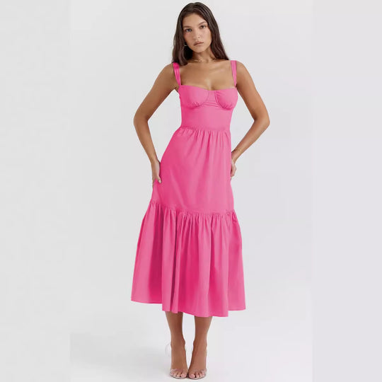 Damen Boho Maxikleid mit romantischem Blumendruck und voluminösem Rock EB