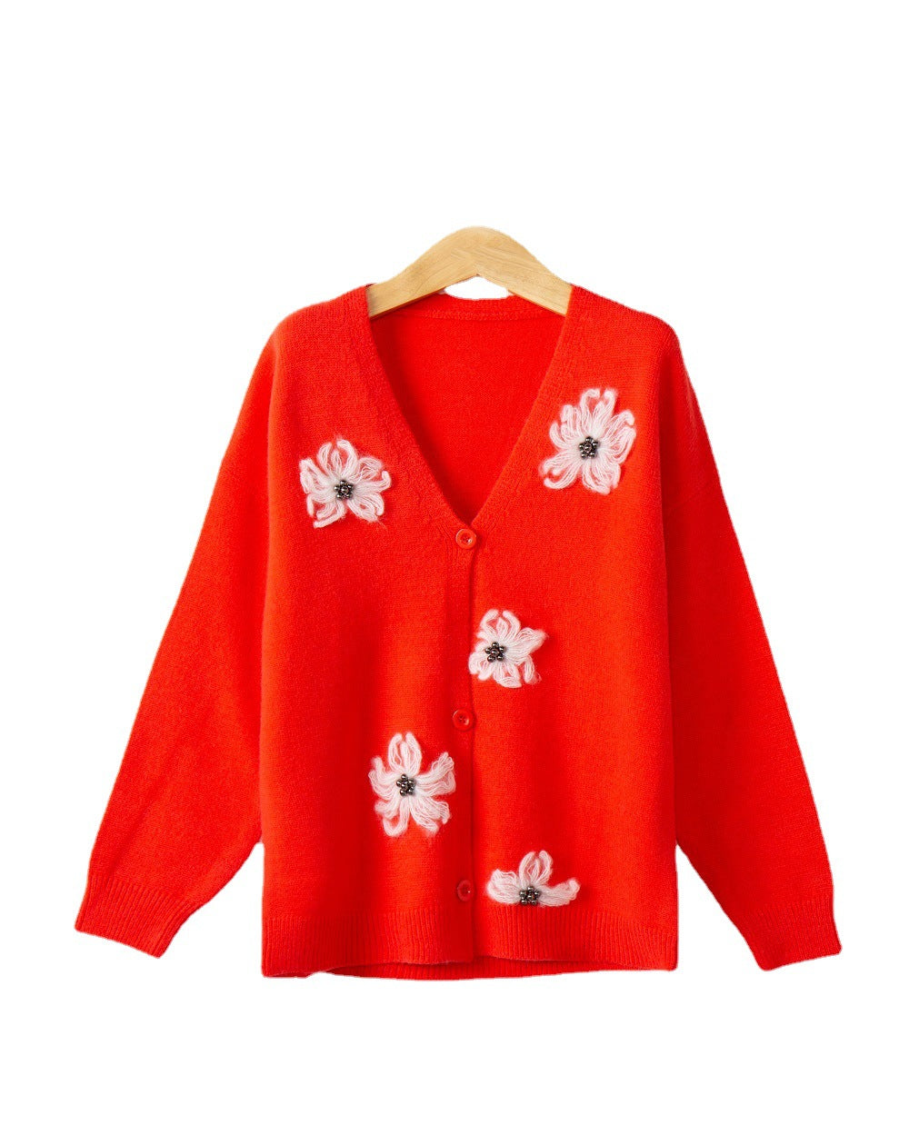 Damen Strickjacke mit floralem Motiv und eleganter Knopfleiste EB