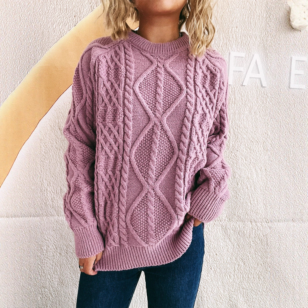 Damen Grobstrickpullover mit strukturiertem Zopfmuster und lässigem Schnitt EB