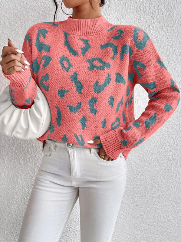 Damen modischer Pullover mit auffälligem Tiermuster und bequemer Passform EB