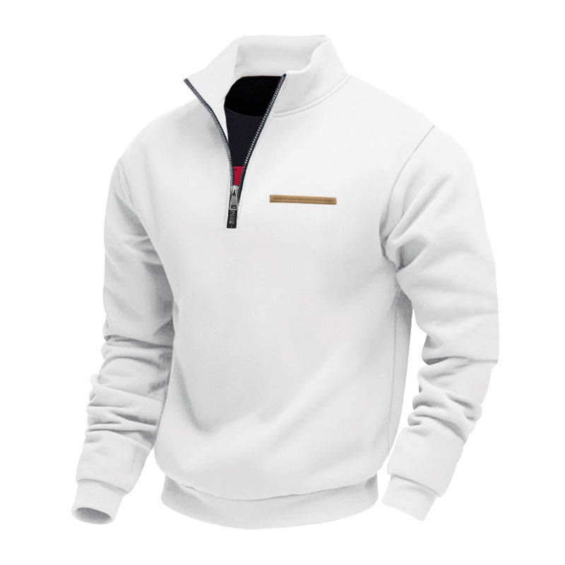 Herren nan Sweatshirt mit halbem Reißverschluss, Stehkragen und Brust-Welttasche EB