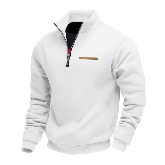 Herren nan Sweatshirt mit halbem Reißverschluss, Stehkragen und Brust-Welttasche EB