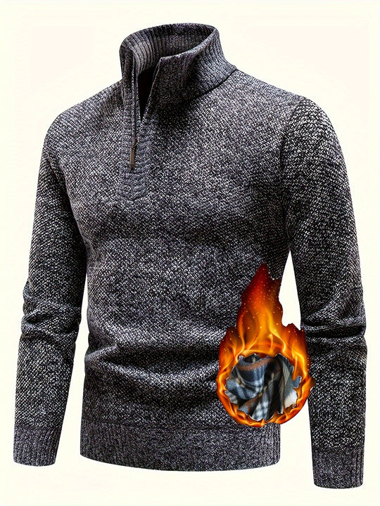Herren Thermo-Strickpullover mit Stehkragen und Halbzip EB