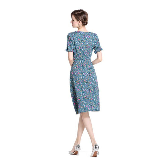 Damen Midikleid mit floralem Druck und seitlichem Schlitz EB