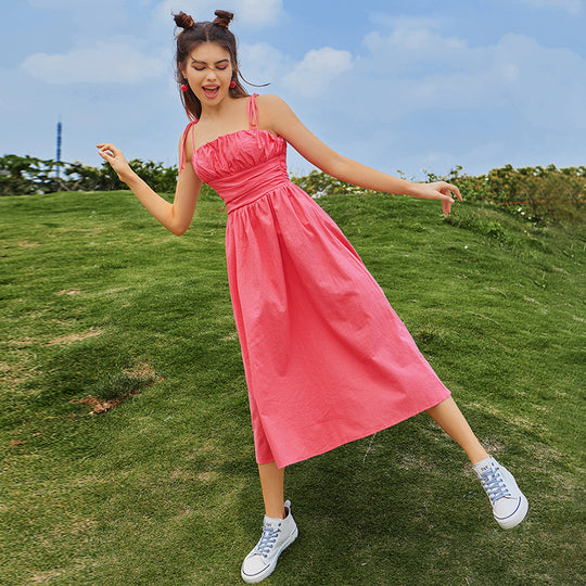 Damen Midikleid mit gerafftem Oberteil und schwingendem Saum EB