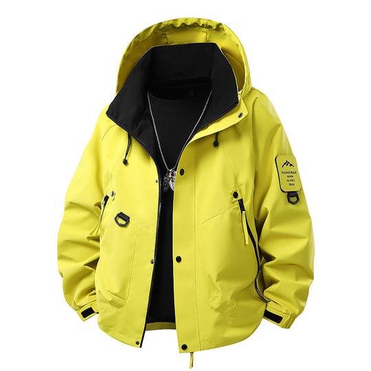 Herren wind- und wasserdichte Softshell-Outdoorjacke mit verstaubarer Kapuze, Utility-Taschen und verstellbaren Bündchen EB