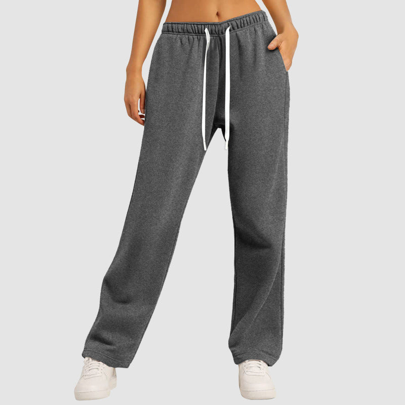 Damen nan lässige Loungehose mit geradem Bein extra langem Tunnelzug und tiefem Schritt EB