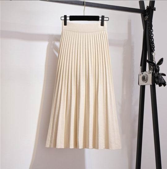 Damen Plissierter Maxi-Rock aus hochwertigem Strickstoff EB