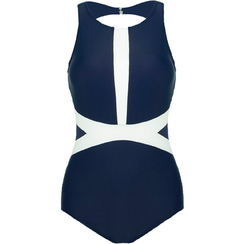 Damen Einteiler Badeanzug mit sportlichem Reißverschluss und trendigem grafischen Design EB
