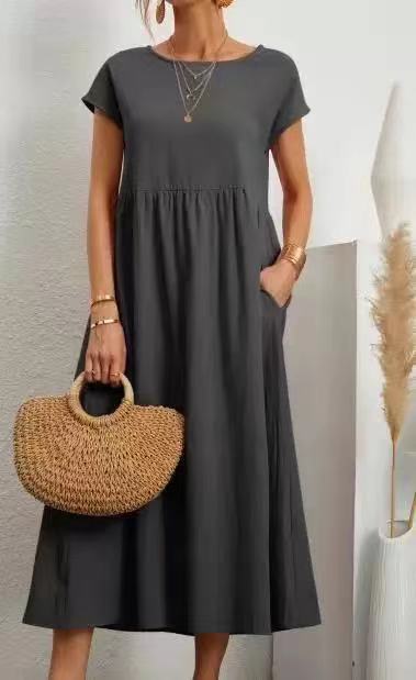 Damen Midikleid mit Lässigem Schnitt und Seitlichen Taschen EB