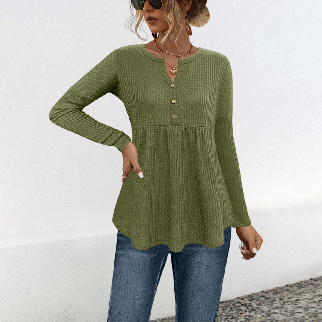 Damen Langarm-Tunika mit Volant und Knopfdetails EB