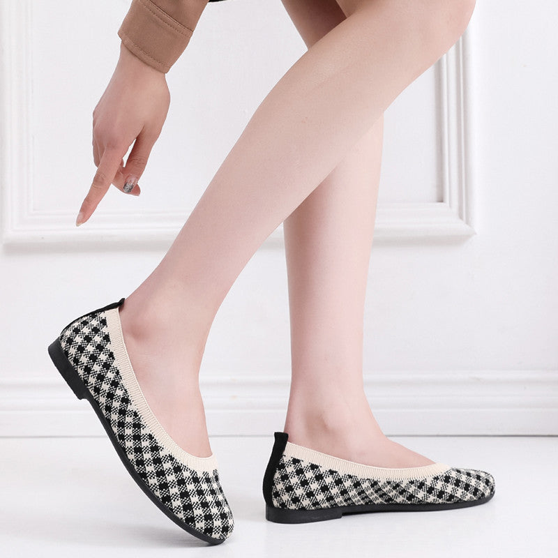 Damen Modische Ballerinas mit atmungsaktivem Strickoberteil EB