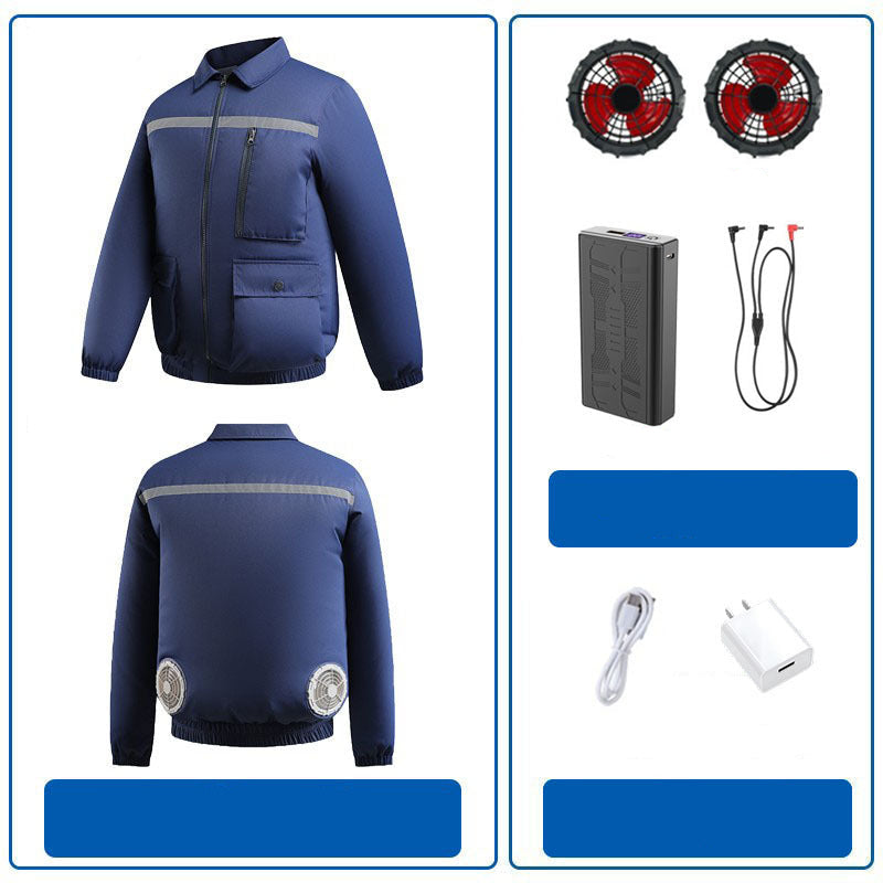 Herren nan belüftete Kühlarbeitsjacke mit seitlichen USB-Lüftern, reflektierendem Bruststreifen und multifunktionalen Taschen EB